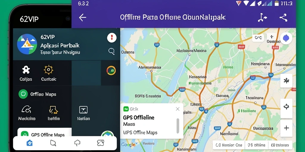 Antarmuka 62VIP dengan peta offline yang jelas dan navigasi yang mudah.