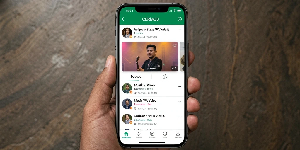 Antarmuka menarik CERIA33 dengan koleksi Status WA Video.
