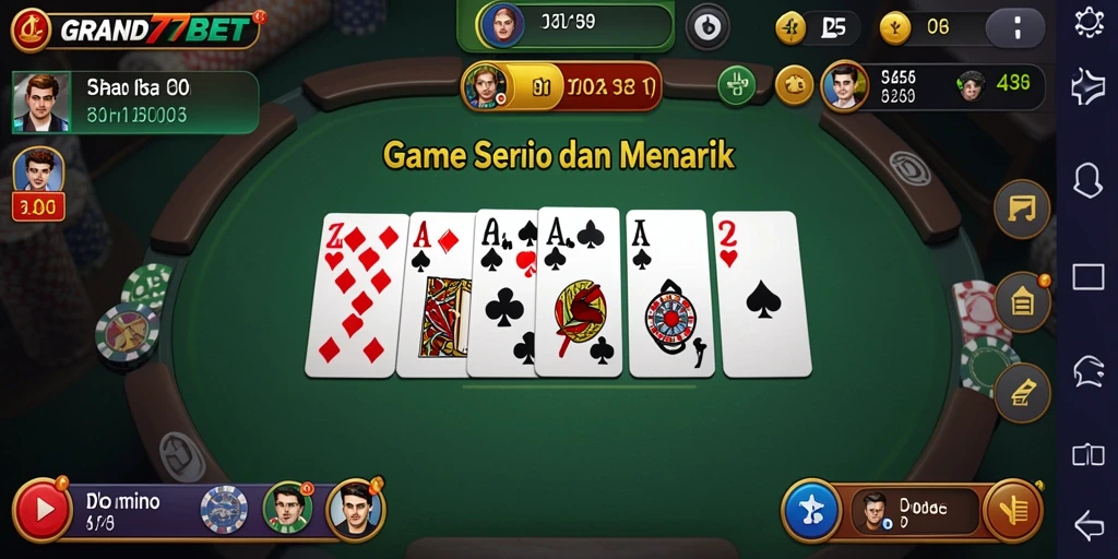 Tampilan antarmuka game Domino GRAND77BET yang menarik dan interaktif.