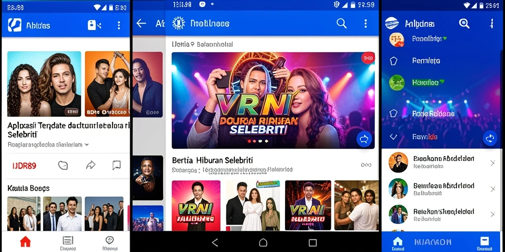 Antarmuka modern aplikasi IDR89 untuk berita hiburan selebriti.